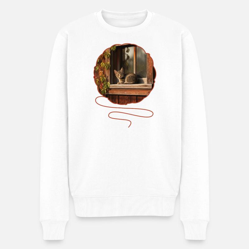 T-Shirt-Design „Katze“ - Männer Premium Bio Pullover - Weiß