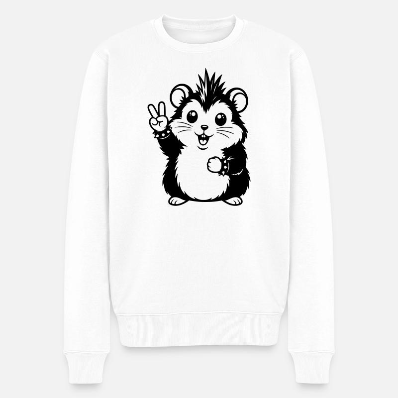 Punker Hamster mit Peace Zeichen - Männer Premium Bio Pullover - Weiß