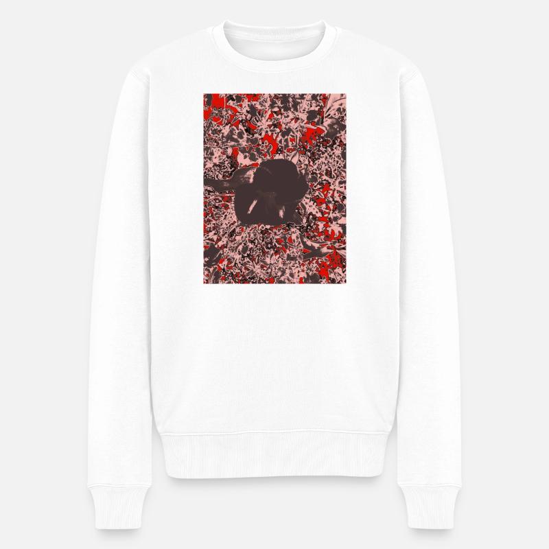 Dunkler Blütenkontrast auf Rot - Männer Premium Bio Pullover - Weiß