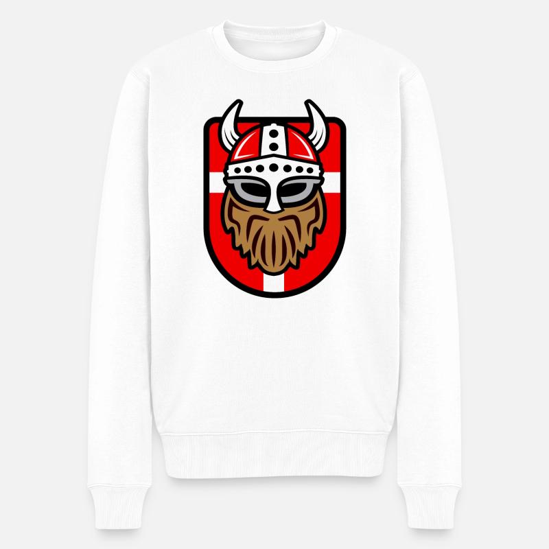 Cooler Wikinger mit Dänischer Flagge - Männer Premium Bio Pullover - Weiß