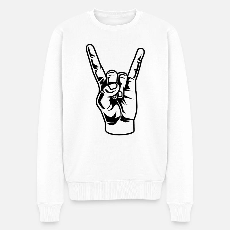 Rock 'n' Roll Hand - Männer Premium Bio Pullover - Weiß