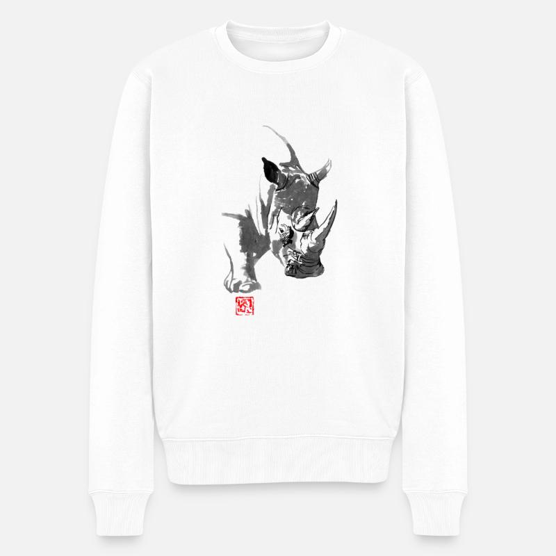 Nashorn - Männer Premium Bio Pullover - Weiß
