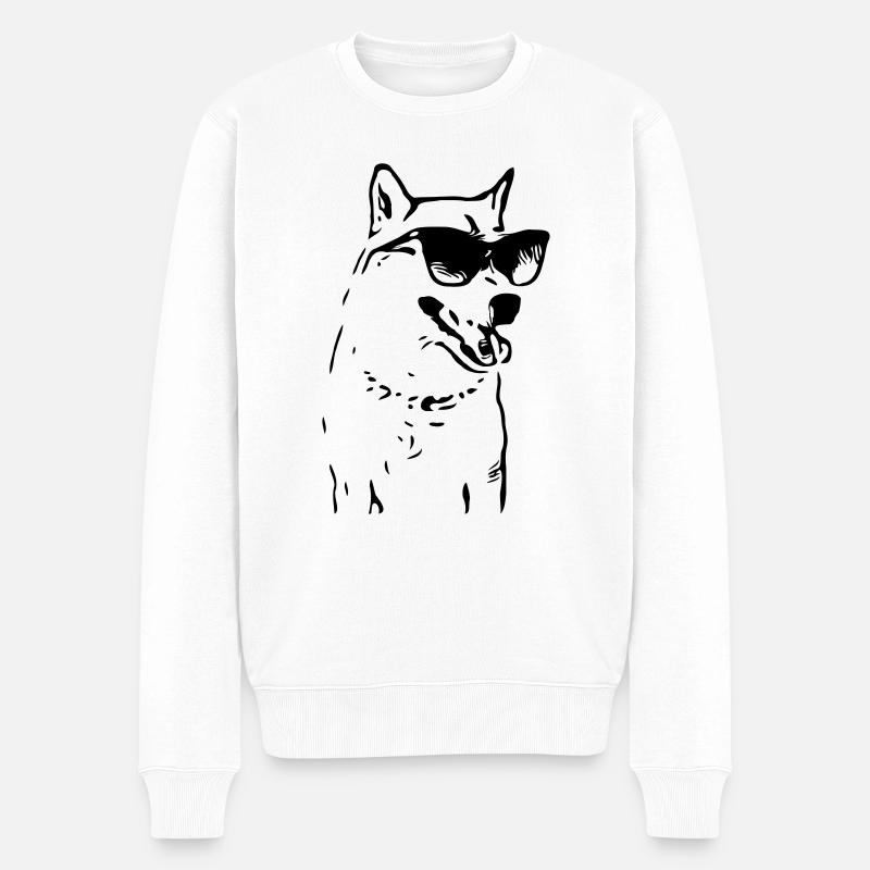 Cool BossDog mit Sonnenbrille (1c, Hunde-Theme) - Männer Premium Bio Pullover - Weiß