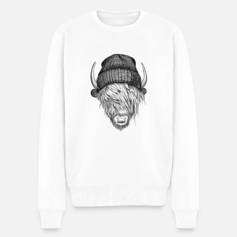 Highland Cattle avec casquette - Pull Premium bio Homme - blanc