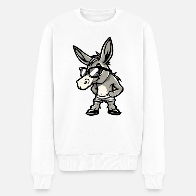 Esel Comic Cool - Männer Premium Bio Pullover - Weiß