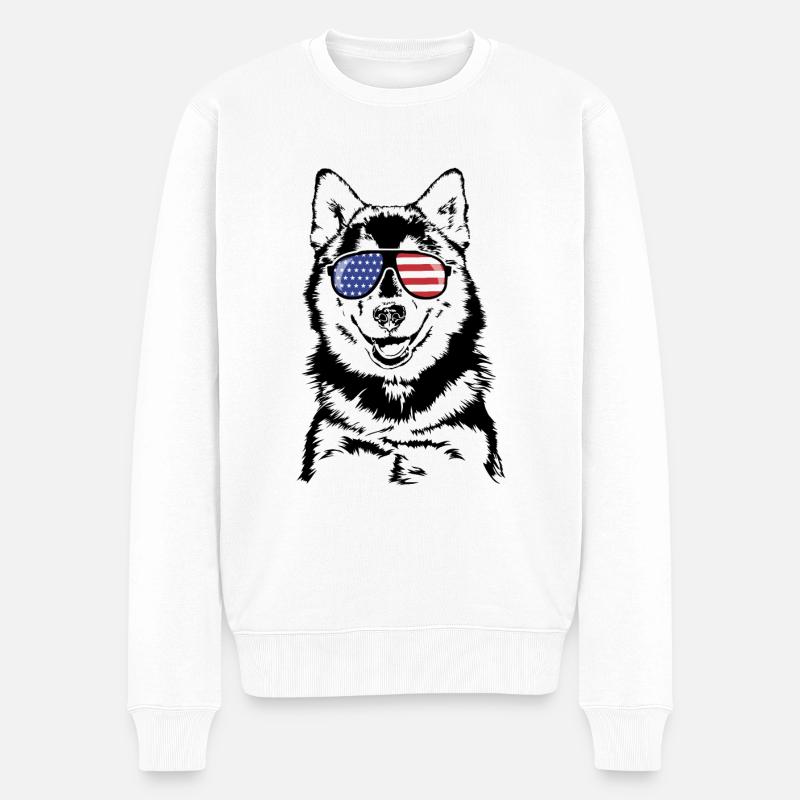POMSKY Amerika Fahne Hunde Wilsigns - Männer Premium Bio Pullover - Weiß