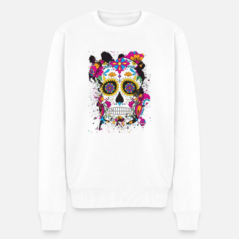 Zuckerschädel Dia de Los Muertos - Männer Premium Bio Pullover - Weiß