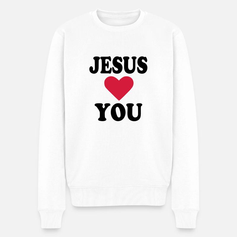 Jesus - Männer Premium Bio Pullover - Weiß