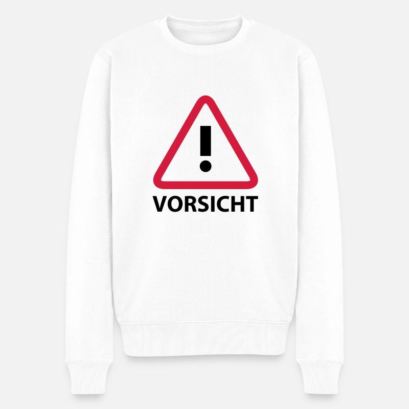 Vorsicht - Männer Premium Bio Pullover - Weiß