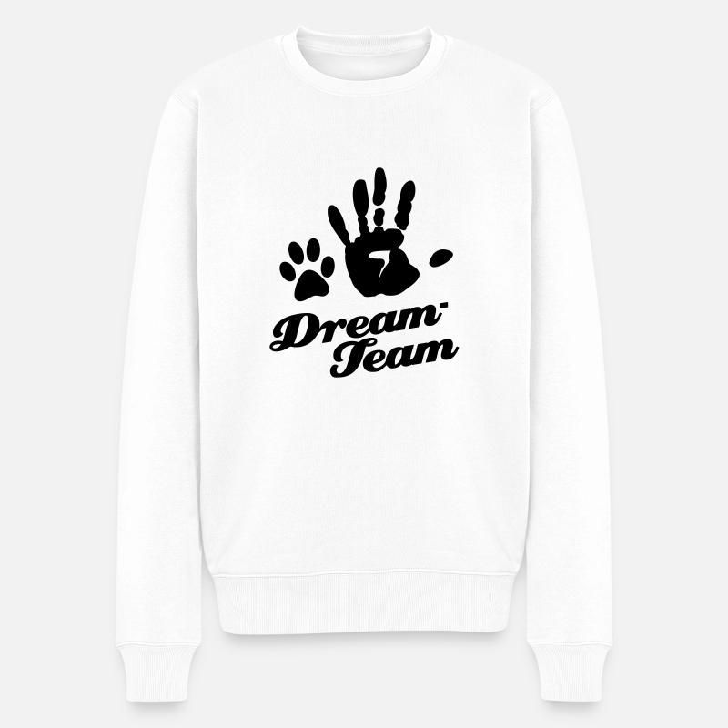 Dream-Team Tierliebhaber Pfote - Männer Premium Bio Pullover - Weiß