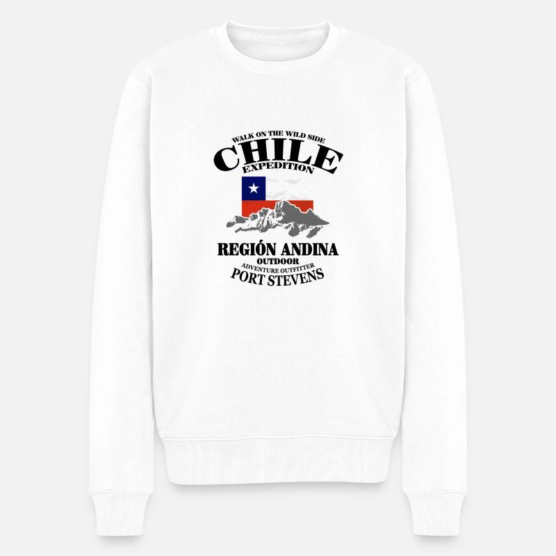 Chile - Flag & Mountains - Pull Premium bio Homme - blanc