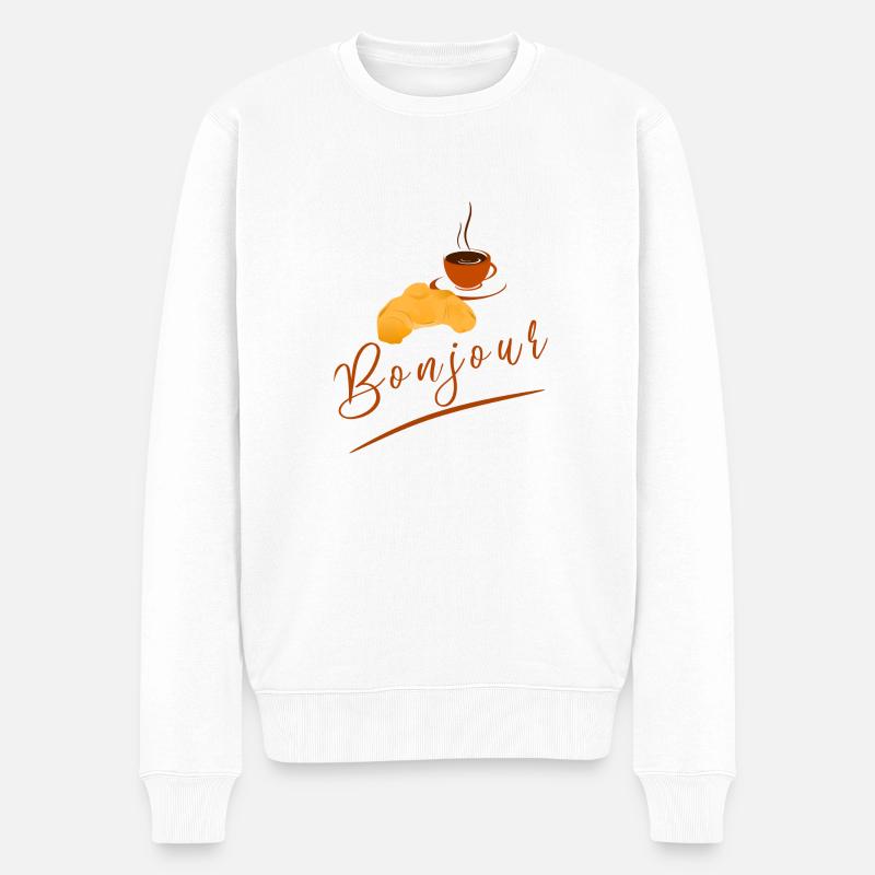 Bonjour - croissant / café - Pull Premium bio Homme - blanc
