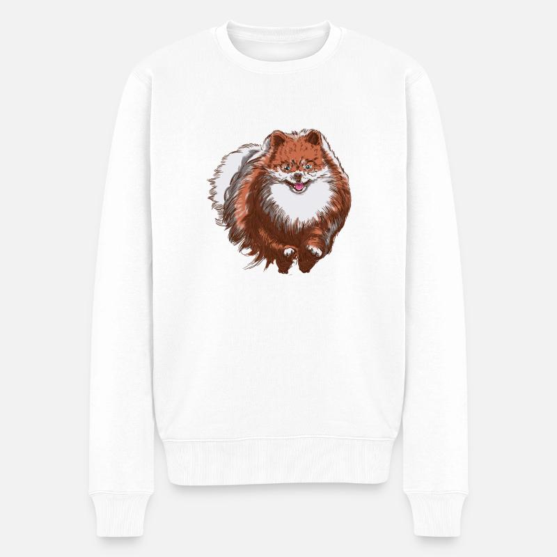 Süßer Spitz rennt auf dich zu - Spitz Hund Design - Männer Premium Bio Pullover - Weiß