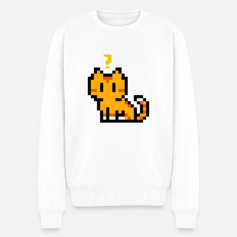 cat pixel - Männer Premium Bio Pullover - Weiß
