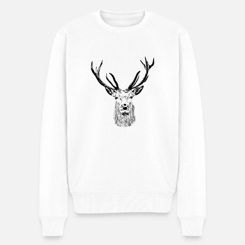 Majestätischer Hirsch – Wild und Elegant - Männer Premium Bio Pullover - Weiß