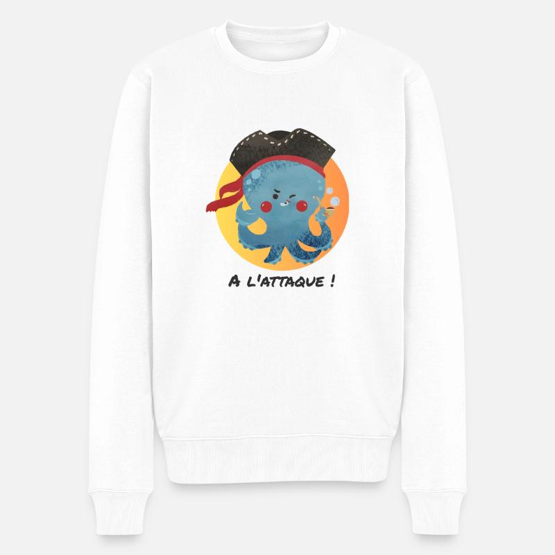 Pieuvre pirate, à l'attaque ! - Pull Premium bio Homme - blanc