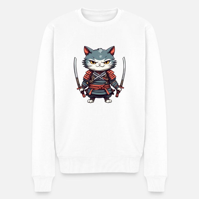 Chat samouraï #35 - Pull Premium bio Homme - blanc