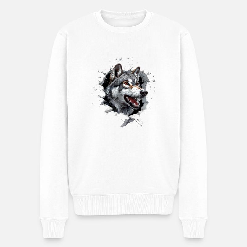 Lustiger Wolfshund - Männer Premium Bio Pullover - Weiß