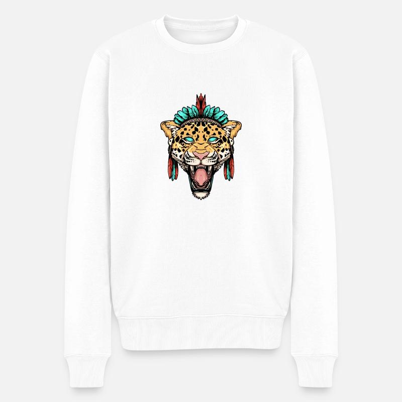 Stammes-Jaguar - Männer Premium Bio Pullover - Weiß