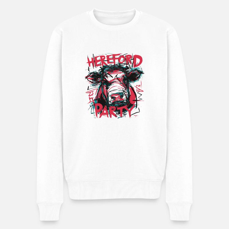 Hereford Kuh Party - Männer Premium Bio Pullover - Weiß