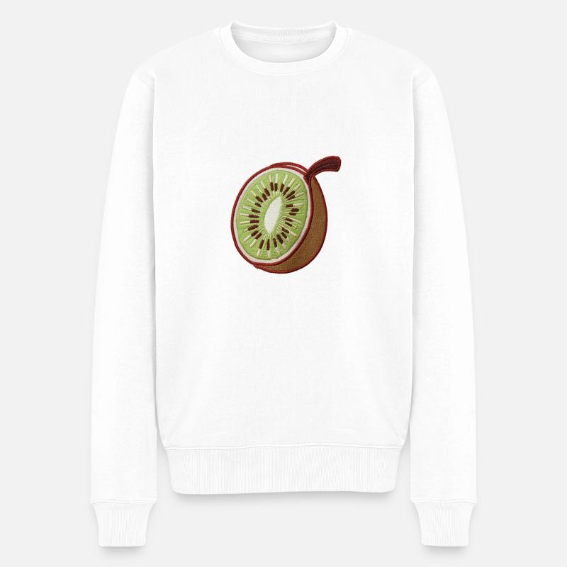 Gestickte Kiwi - Männer Premium Bio Pullover - Weiß