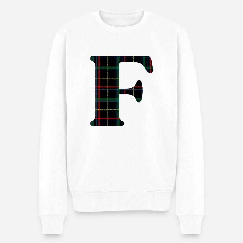 Monogramm f Schottischer Tartan - Männer Premium Bio Pullover - Weiß