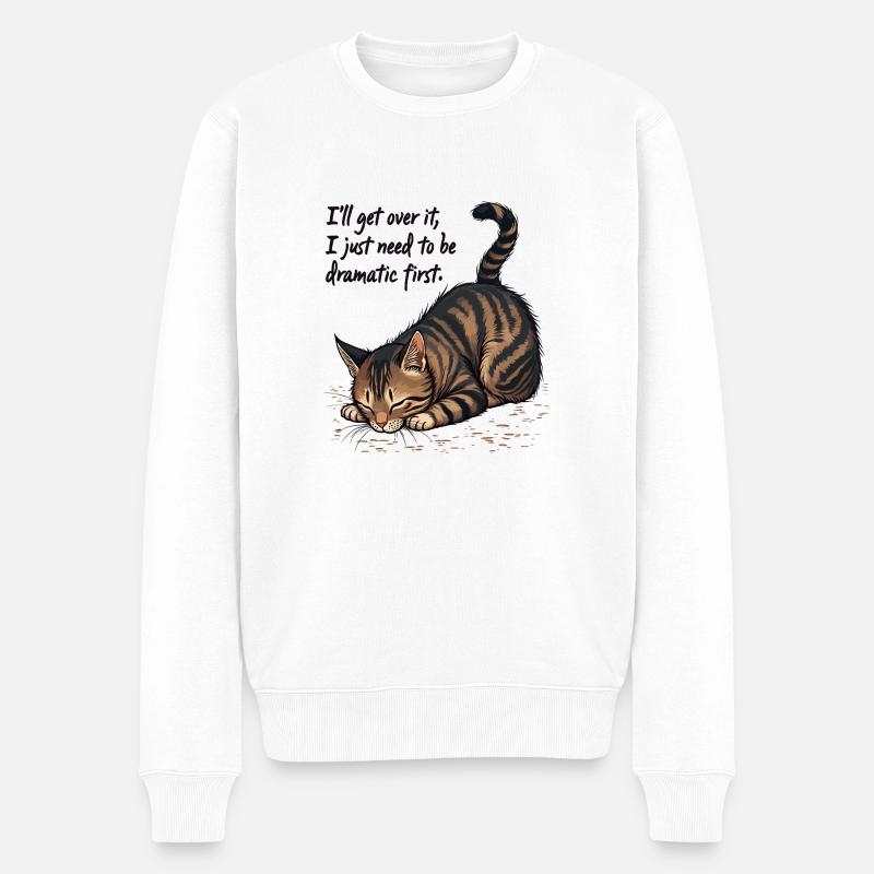 Dramatische Katze - Männer Premium Bio Pullover - Weiß