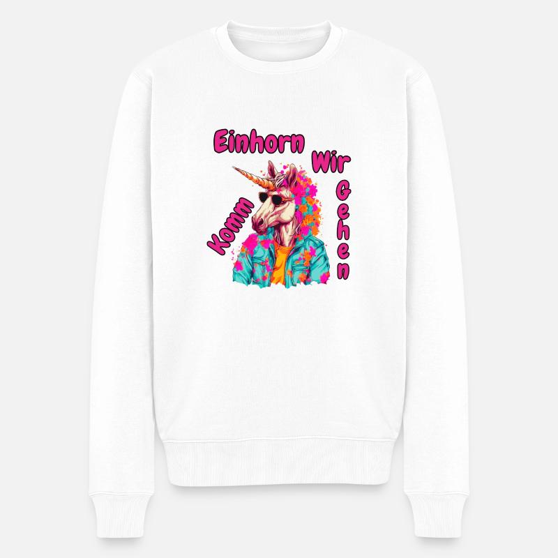 Komm Einhorn wir gehen - Männer Premium Bio Pullover - Weiß