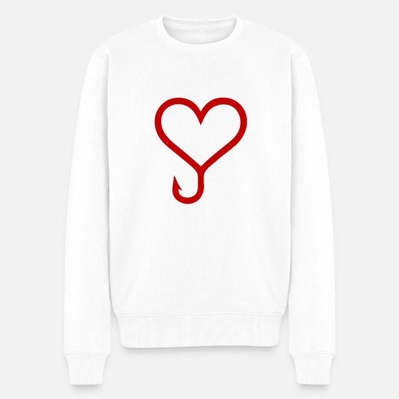 Angelhaken Herz | Anglerherz - Männer Premium Bio Pullover - Weiß