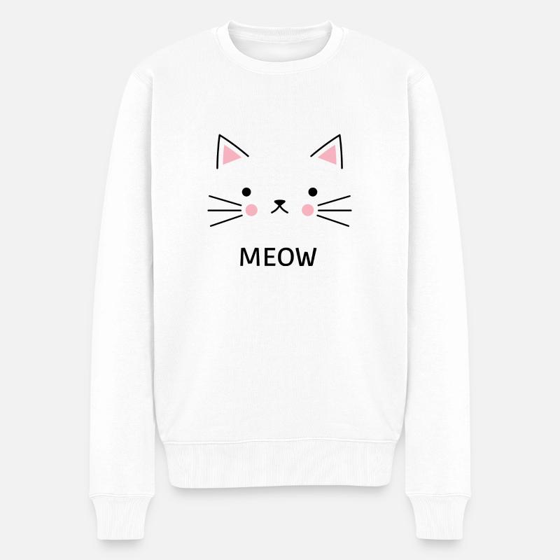 Miau Meow Cat Katze catface - Männer Premium Bio Pullover - Weiß