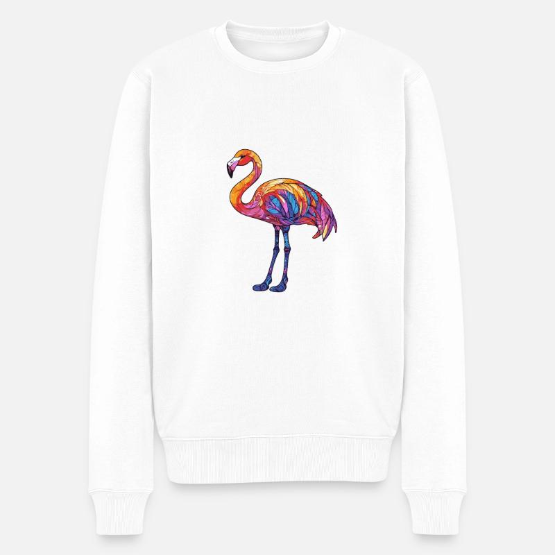 Flamingo Bunt - Männer Premium Bio Pullover - Weiß