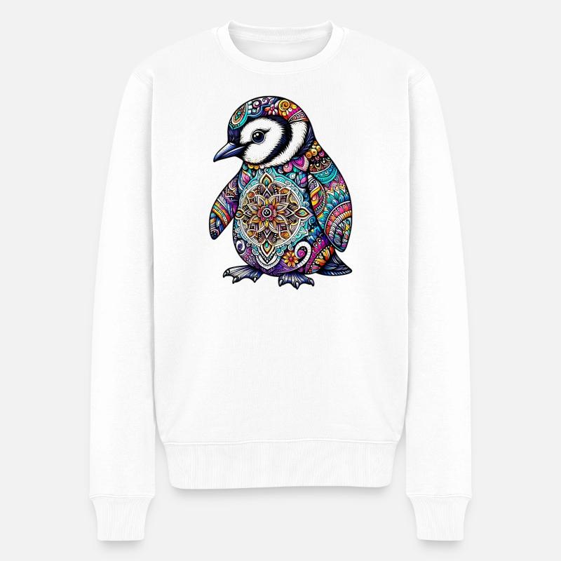 Pinguin mit Mandalas verziert - Männer Premium Bio Pullover - Weiß
