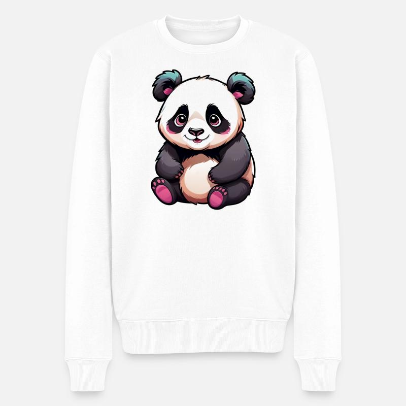 Niedlicher Cartoon Panda Bär - Männer Premium Bio Pullover - Weiß