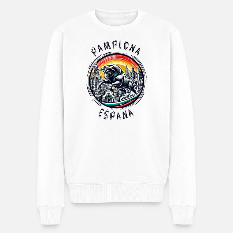 Pamplona Spanien Stier Urlaub - Männer Premium Bio Pullover - Weiß