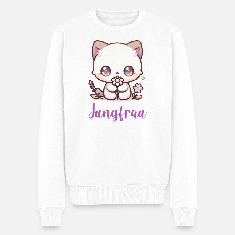 Jungfrau Design Sternzeichen – Kawaii Katze - Männer Premium Bio Pullover - Weiß