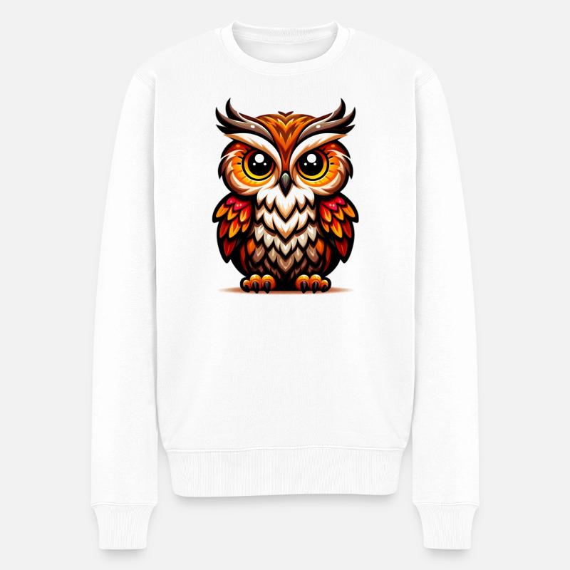 Eule - Männer Premium Bio Pullover - Weiß