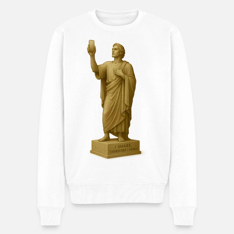Antiker Philosophier-Statue mit Zitat - Männer Premium Bio Pullover - Weiß