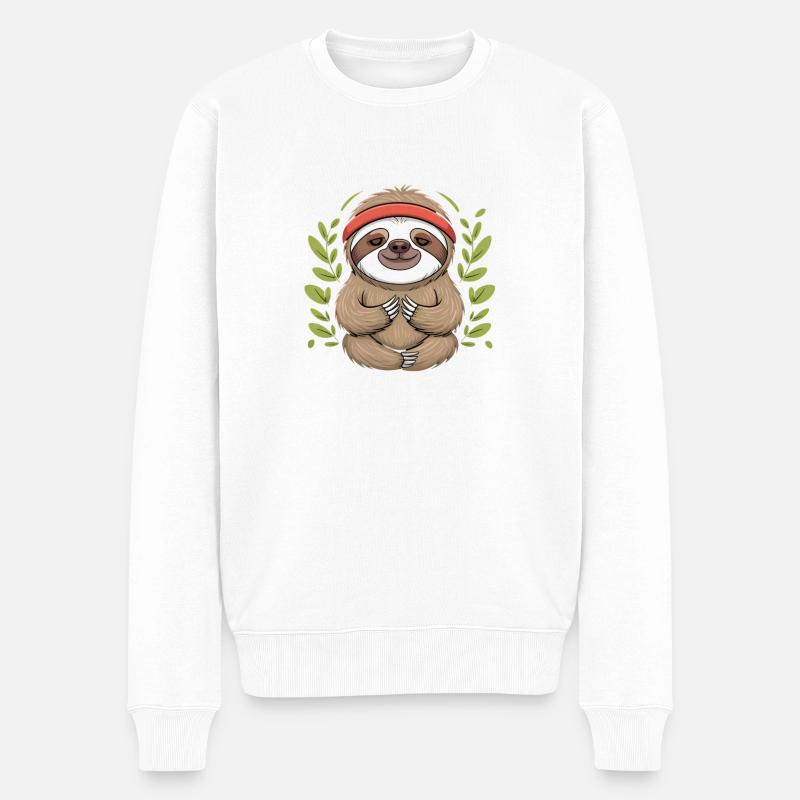 Seelenvolles, halbwaches Faultier-Design - Männer Premium Bio Pullover - Weiß