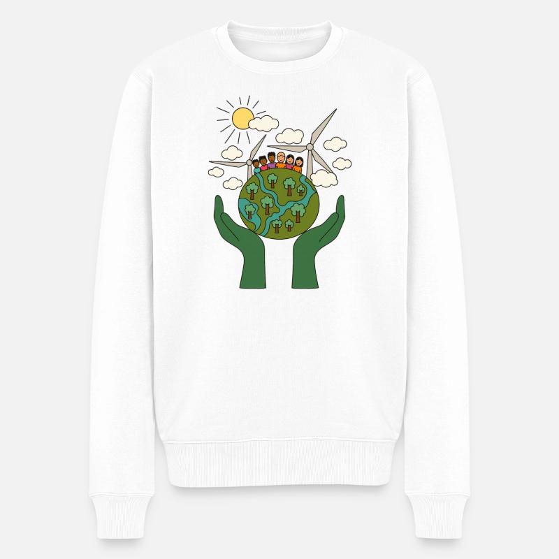Grüne Energie in der Gemeinschaft - Männer Premium Bio Pullover - Weiß