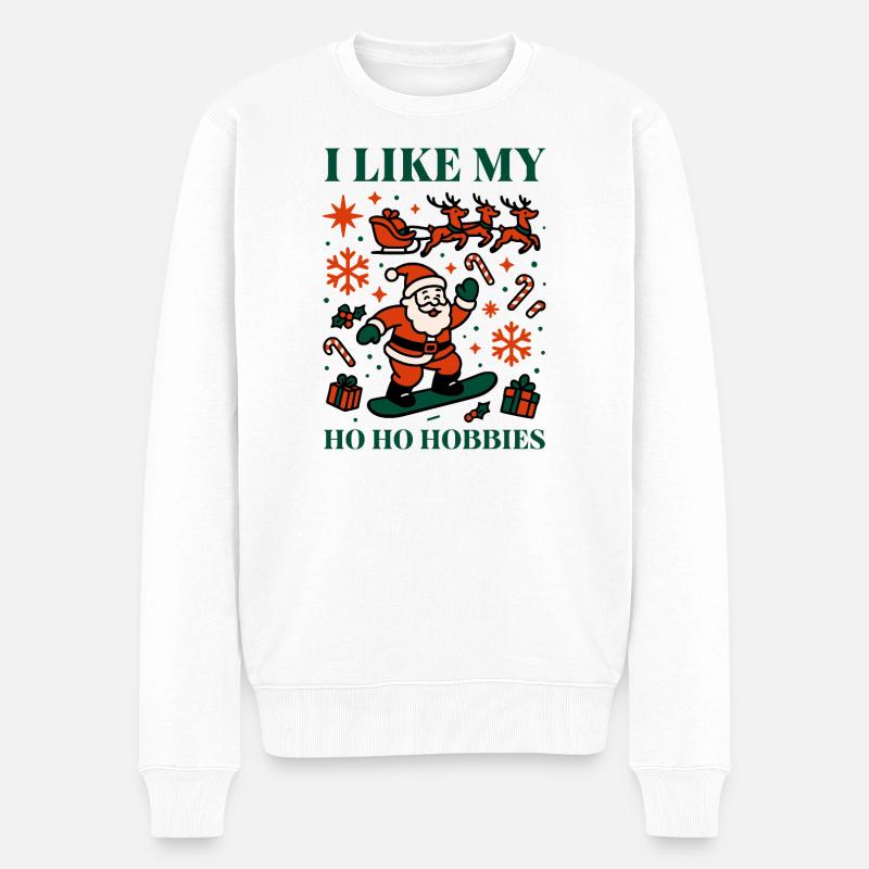 Weihnachts-Santa auf Snowboard - Männer Premium Bio Pullover - Weiß