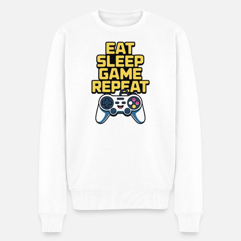 Jeu Manger et Dormer : Répéter - Pull Premium bio Homme - blanc