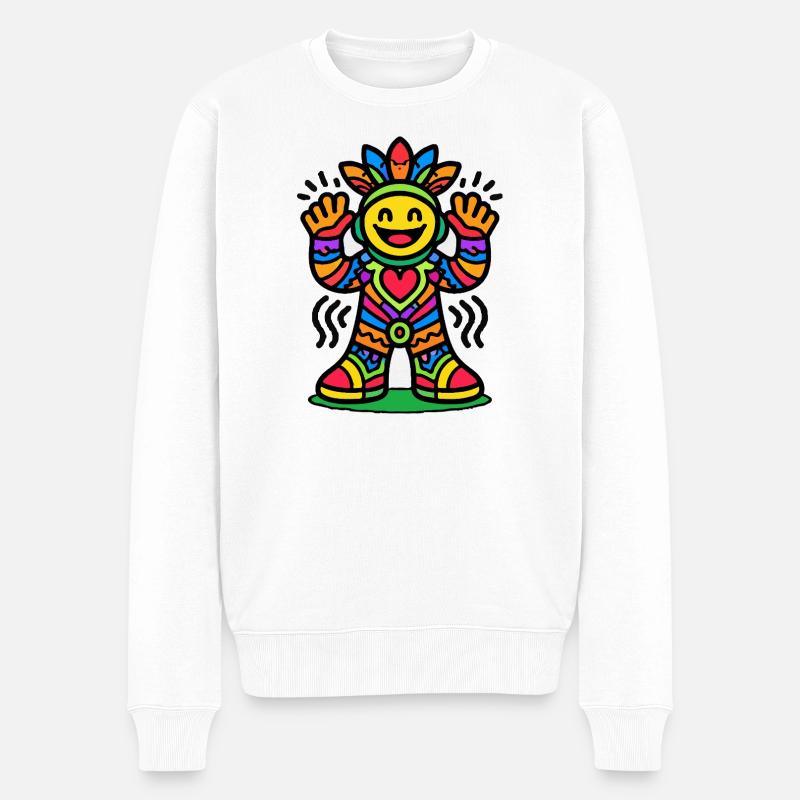 Bunte Sonnenfigur mit Herz - Männer Premium Bio Pullover - Weiß
