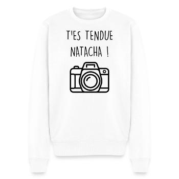 Dikkenek Appareil photo t'es tendue Natacha culte - Pull Premium bio Homme - blanc - Devant - Thijin (182cm)
