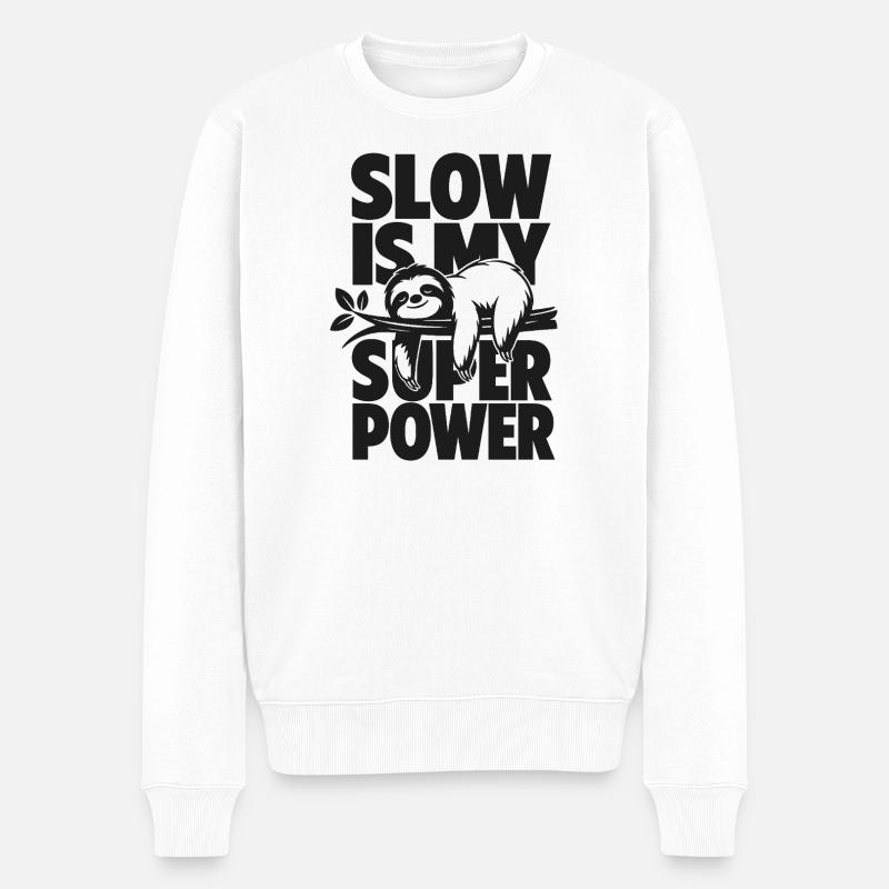 Slow Is My Super Power - Männer Premium Bio Pullover - Weiß