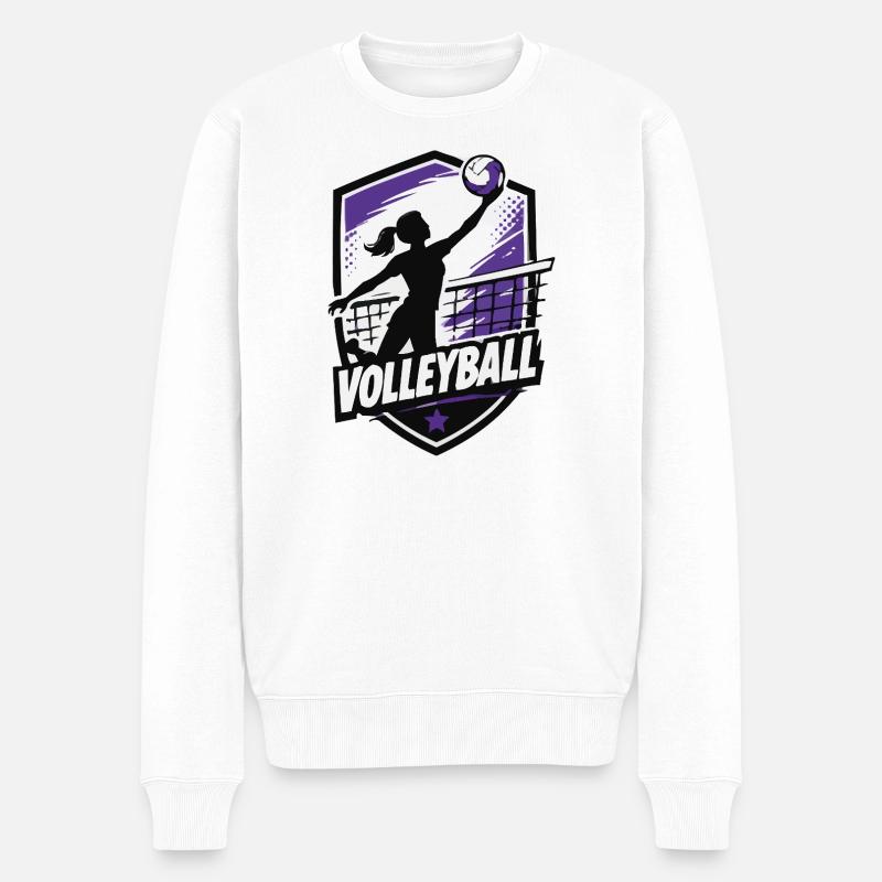 Volleyball Silhouette Violett - Männer Premium Bio Pullover - Weiß