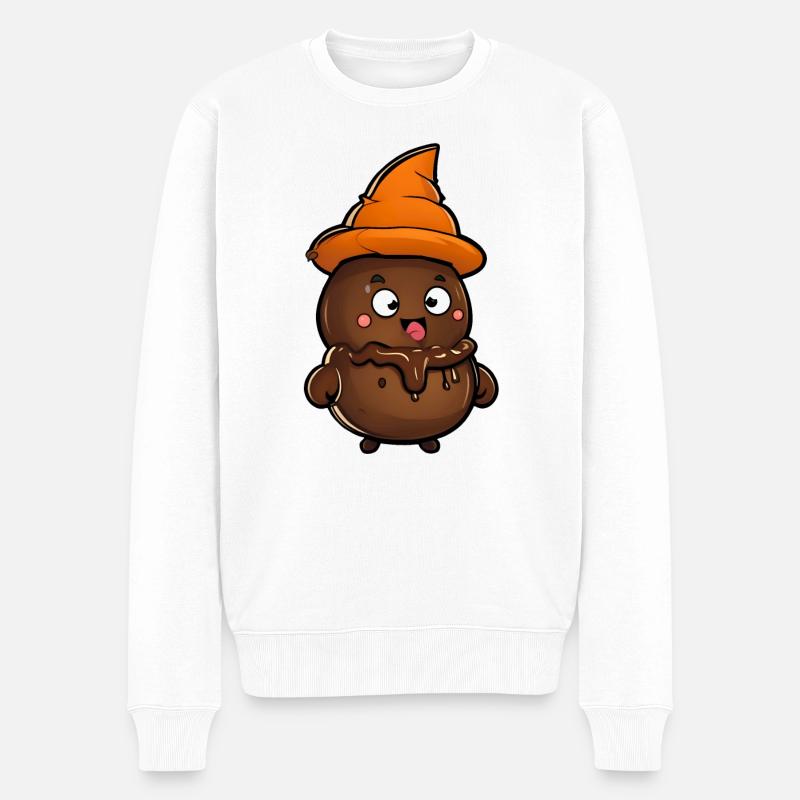 Lustiger Halloween Kackhaufen mit Hexenhut. - Männer Premium Bio Pullover - Weiß