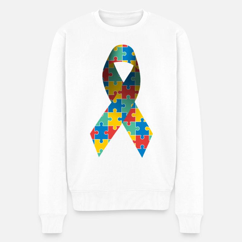 Ruban de sensibilisation à l’autisme et au syndrome d’Asperger - Pull Premium bio Homme - blanc