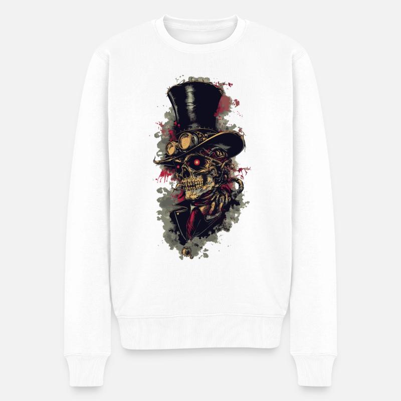 Crâne de zombie steampunk - Pull Premium bio Homme - blanc