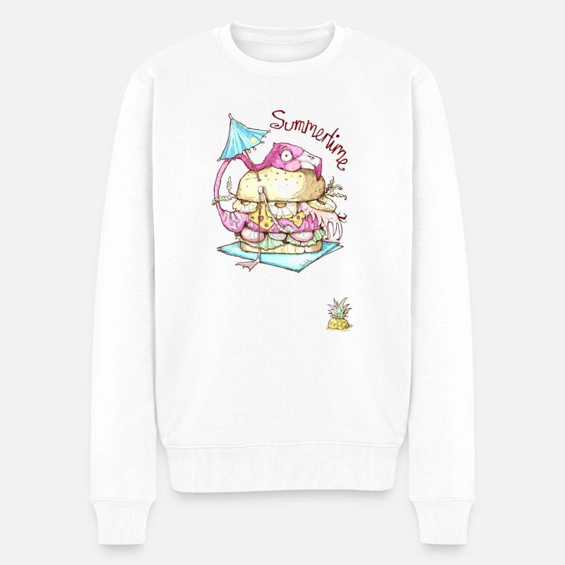 Flamingo Burger - Été - Pull Premium bio Homme - blanc