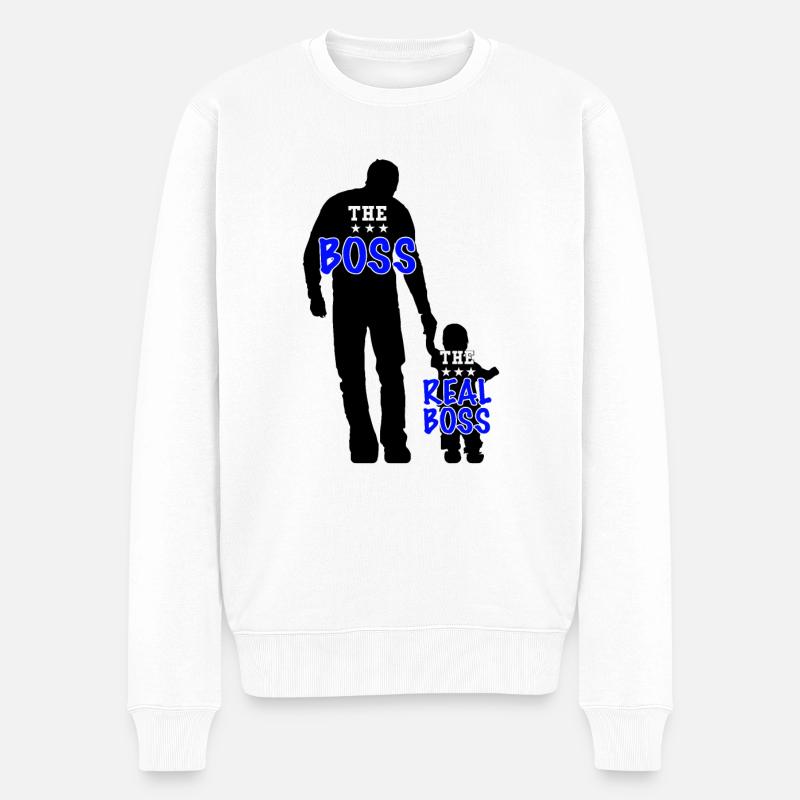 Vater und Sohn Papa und Sohn Boss Partnerlook - Männer Premium Bio Pullover - Weiß